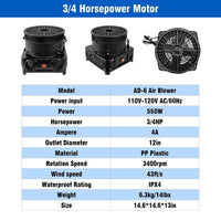 3/4 HP Inflatable Tube Man 550W Air Blower Fan (12''Diameter)For 10FT Inflatable Tube Man