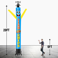 6 10 15 20FT Tall Fish & Chips Waving Inflatable Tube Man(Blower Not Included)