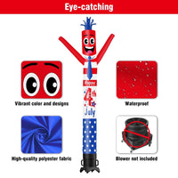 6 10 15 20FT Tall Happy 4th of July Waving Inflatable Tube Man(Blower Not Included)