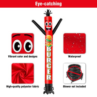6 10 15 20FT Tall Burger Waving Inflatable Tube Man(Blower Not Included)